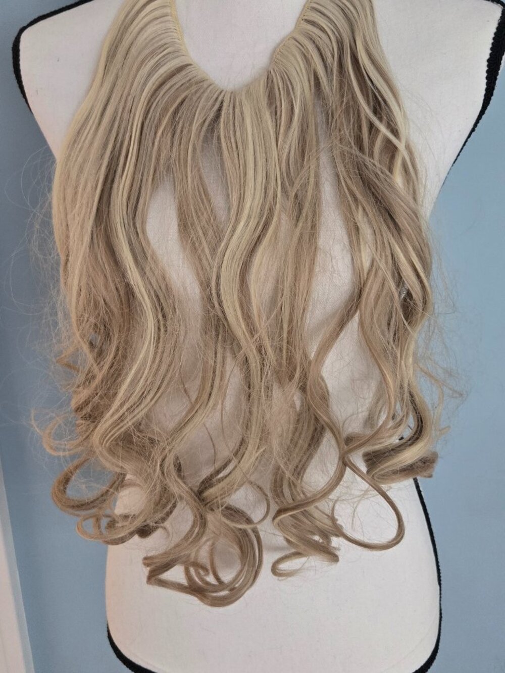 Halo wig Invisible Wire Dirty Blonde Highlight Wavy Synthetic hair 16"
